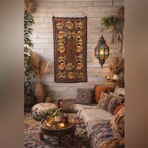 Hand crafted wall hanging tapestry elephants sequins birds